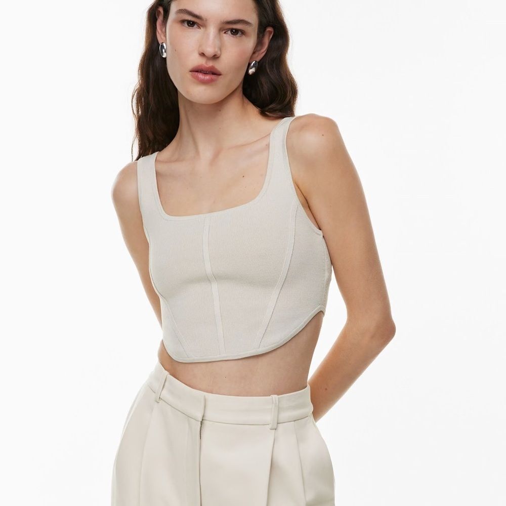 Aritzia Babaton Size M Sculpt Knit Bustier Tank in Matte Pearl Sleek Minimalist